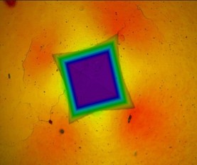 Hot hardness tester indent at 650 Celsius