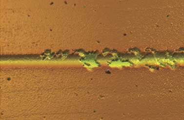 Bilder von Schadensanalyse mit konfokalem Mikroskop auf 3D-Scratch-Tester