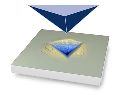 Diamond tip pushed into sample during instrumented indentation