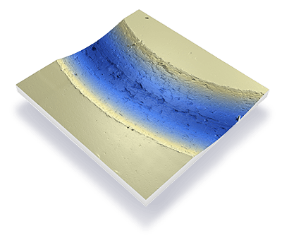 3D view of fretting tribology of a surface by Rtec Instruments Optical Profilometer